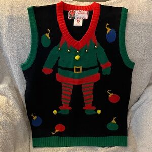 Holiday Editions V-Neck Elf Sweater Vest - Black and Green Small unisex